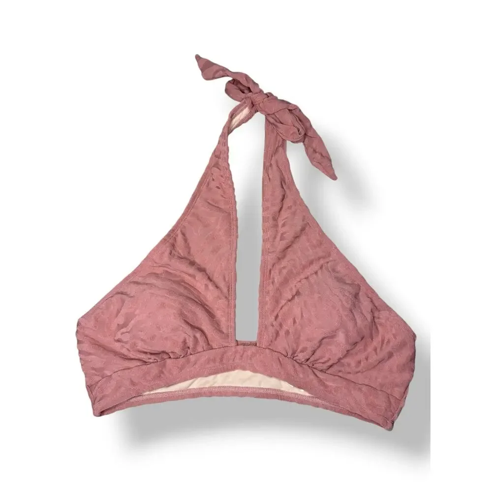Cupshe Women’s Large Beachcomber Cross Halter Bikini Swimsuit Mauve Textured NEW